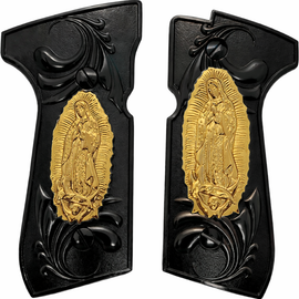 Beretta 92 Series Virgin Mary Metal Grip Panels – Black & Gold Finish – Matching Screws Included
