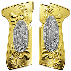Beretta 92 Series Virgin Mary Metal Grip Panels – Gold & Silver Finish – Matching Screws Included