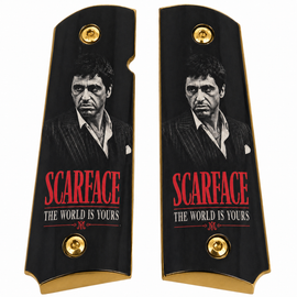 Limited Edition 1911 Metal Grips – “Scarface Style” Gold Series w/ Ambi Cut & Screws