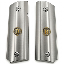 Full Size 1911 Stainless Steel Grip Panels – Gold Monogram (A–Z) – Ambi Cut