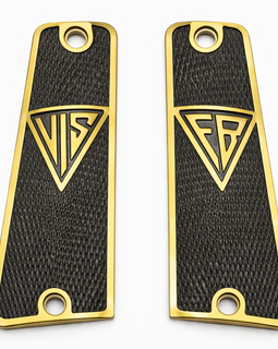 Black & Gold Metal Grips for Radom P35 (VIS 35) – Large Screw Head – 9mm Luger