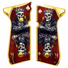 Beretta 92 / 96 King of Spades Skull Grip Panels – Gold Border Edition – Includes 4 Screws