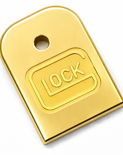 Glock 17, 19, 22, 23, 26 (Gen 1–5) Metal Magazine Base Plates – 2 Pack | Gold Engraved Design