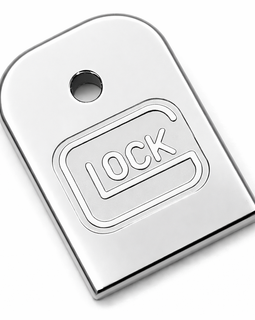 Glock 17, 19, 22, 23, 26 (Gen 1–5) Metal Magazine Base Plates – 2 Pack | Chrome Engraved Design