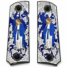1911 Full Size Grips – Virgin Mary Blue Enamel with Black Border – Ambi Cut
