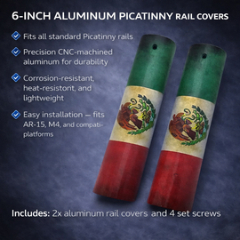 AR-15 / M4 Picatinny Rail Covers – Mexico Flag Design, Aluminum 6" Panels (Set of 2)