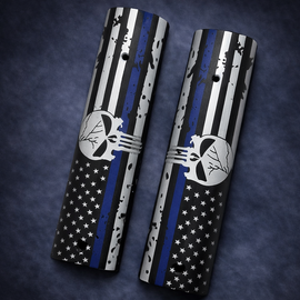 AR-15 / M4 Picatinny Rail Covers – Punisher Thin Blue Line Flag Design, Aluminum 6" Panels (Set of 2)