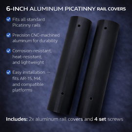 AR-15 / M4 Picatinny Rail Covers – Plain Black Aluminum 6" Panels (Set of 2)