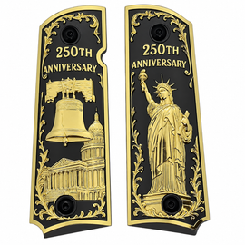 Limited Edition 250th Anniversary Metal 1911 Full Size Grips – Black & Gold – Ambi Cut with Matching Screws