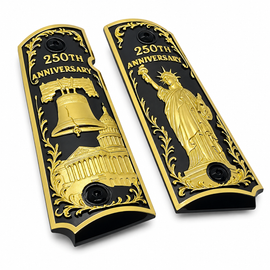 Limited Edition 250th Anniversary Metal 1911 Full Size Grips – Black & Gold – Ambi Cut with Matching Screws