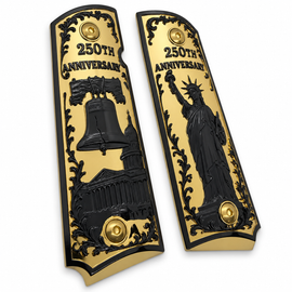 Limited Edition 250th Anniversary Metal 1911 Full Size Grips – Black & Gold – Ambi Cut with Matching Screws