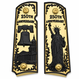 Limited Edition 250th Anniversary Metal 1911 Full Size Grips – Black & Gold – Ambi Cut with Matching Screws