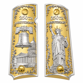 Limited Edition 250th Anniversary Metal 1911 Full Size Grips — Ambi Cut with Matching Screws Gold Nickel
