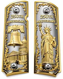 Limited Edition 250th Anniversary Metal 1911 Full Size Grips – Silver & Gold – Ambi Cut with Matching Screws