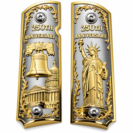 Limited Edition 250th Anniversary Metal 1911 Full Size Grips – Silver & Gold – Ambi Cut with Matching Screws