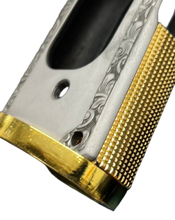 1911 Officer/Compact Mainspring Housing w/ Magwell – Gold Checkered CNC Steel