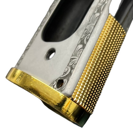1911 Officer/Compact Mainspring Housing w/ Magwell – Gold Checkered CNC Steel