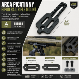 Arca + Picatinny Bipod Rail Rifle Mount | 4" 7075 Aluminum