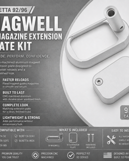 Beretta 92/96 Magwell + Magazine Extension Plate Kit – Silver Anodized Aluminum