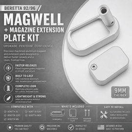 Beretta 92/96 Magwell + Magazine Extension Plate Kit – Silver Anodized Aluminum