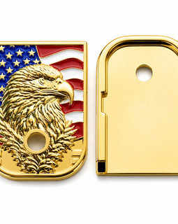 2-Pack Glock Magazine Metal Floor Plates – Polished Gold Enamel Bald Eagle | Gen 1–5