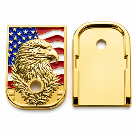 2-Pack Glock Magazine Metal Floor Plates – Polished Gold Enamel Bald Eagle | Gen 1–5