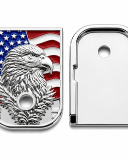 2-Pack Glock Magazine Metal Floor Plates – Polished Nickel Enamel Bald Eagle | Gen 1–5