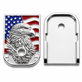 2-Pack Glock Magazine Metal Floor Plates – Polished Nickel Enamel Bald Eagle | Gen 1–5