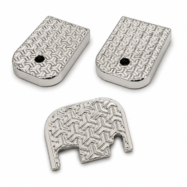 Custom Polished Nickel Metal Combo Set for Glock Gen 3 & Gen 4 – 2 Magazine Floor Plates + 1 Rear Slide Back Plate – Geometric Pattern