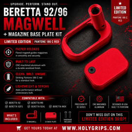 Limited Edition Beretta 92/96 Magwell + Magazine Base Plate Kit – Pantone 186 C Red – Fits 92, 92FS, M9, 92A1 & INOX (9mm)