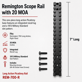 Remington 700 Long Action 20 MOA Picatinny Scope Rail, Aluminum
