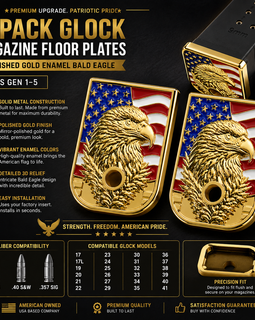 2-Pack Glock Magazine Metal Floor Plates – Polished Gold Enamel Bald Eagle | Gen 1–5