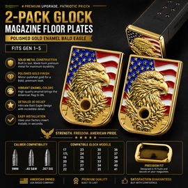 2-Pack Glock Magazine Metal Floor Plates – Polished Gold Enamel Bald Eagle | Gen 1–5