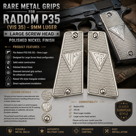 Metal Grips for Radom P35 (VIS 35) – Large Screw Head – 9mm Luger – Polished Nickel Finish