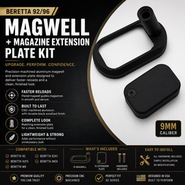 Beretta 92/96 Magwell + Magazine Extension Plate Kit – Black Anodized Aluminum