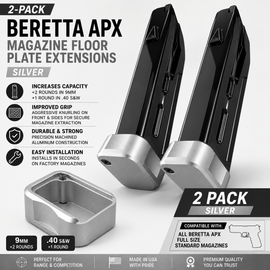 2-Pack Beretta APX Magazine Floor Plate Extensions Silver