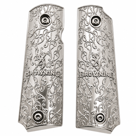 Browning 1911-22 / 1911-380 Nickel Metal Grips – Ornate Scroll Design (Includes Screws)