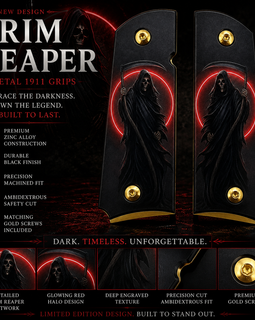 Grim Reaper Eclipse Metal 1911 Full Size Grips – Black & Gold | Ambi Safety Cut | Matching Screws Included