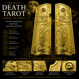 Death Tarot Metal 1911 Full Size Grips – Ambi Safety Cut | Matching Screws Included