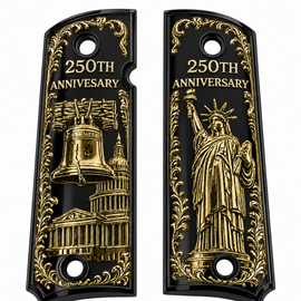 Limited Edition 250th Anniversary Metal 1911 Full Size Grips – Black & Gold – Ambi Cut with Matching Screws