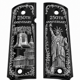 Limited Edition 250th Anniversary Metal 1911 Full Size Grips – Black & Nickel – Ambi Cut with Matching Screws