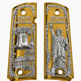 Limited Edition 250th Anniversary Metal 1911 Full Size Grips — Ambi Cut with Matching Screws Gold Nickel