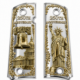 Limited Edition 250th Anniversary Metal 1911 Full Size Grips – Silver & Gold – Ambi Cut with Matching Screws