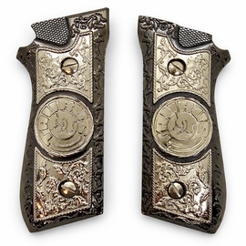 Taurus PT-92 / PT-99 Zinc Alloy Metal Grip Panels Black Nickel – Engraved – Screws Included