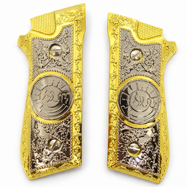 Taurus PT-92 / PT-99 Zinc Alloy Metal Grip Panels Gold Nickel – Engraved – Screws Included