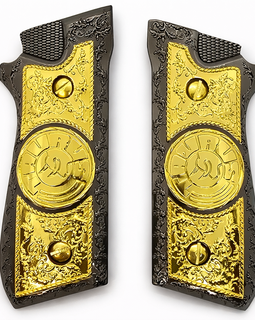 Taurus PT-92 / PT-99 Zinc Alloy Metal Grip Panels Black Gold – Engraved – Screws Included