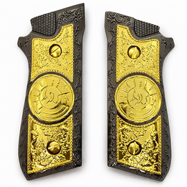 Taurus PT-92 / PT-99 Zinc Alloy Metal Grip Panels Black Gold – Engraved – Screws Included