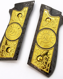 Taurus PT-92 / PT-99 Zinc Alloy Metal Grip Panels Black Gold – Engraved – Screws Included