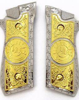 Taurus PT-92 / PT-99 Zinc Alloy Metal Grip Panels Nickel Gold – Engraved – Screws Included