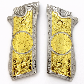 Taurus PT-92 / PT-99 Zinc Alloy Metal Grip Panels Nickel Gold – Engraved – Screws Included